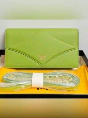 MCM Green Leather Quilted Crossbody Clutch - Designer Style